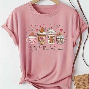 Tis The Season Pink Christmas T-shirt. SMALL. NWOT.
